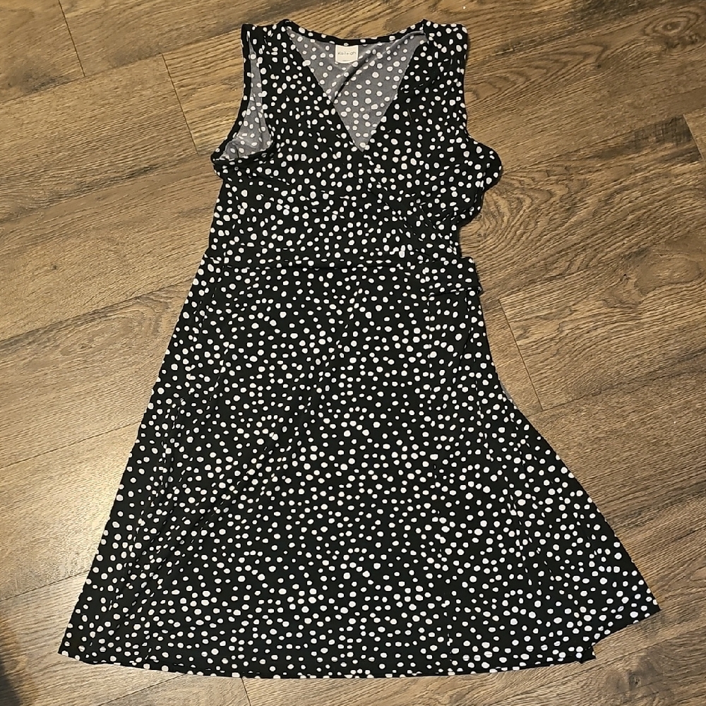Kaileigh Wrap Dress Black White Polka Dot Midi Causal Medium Women Sleeveless